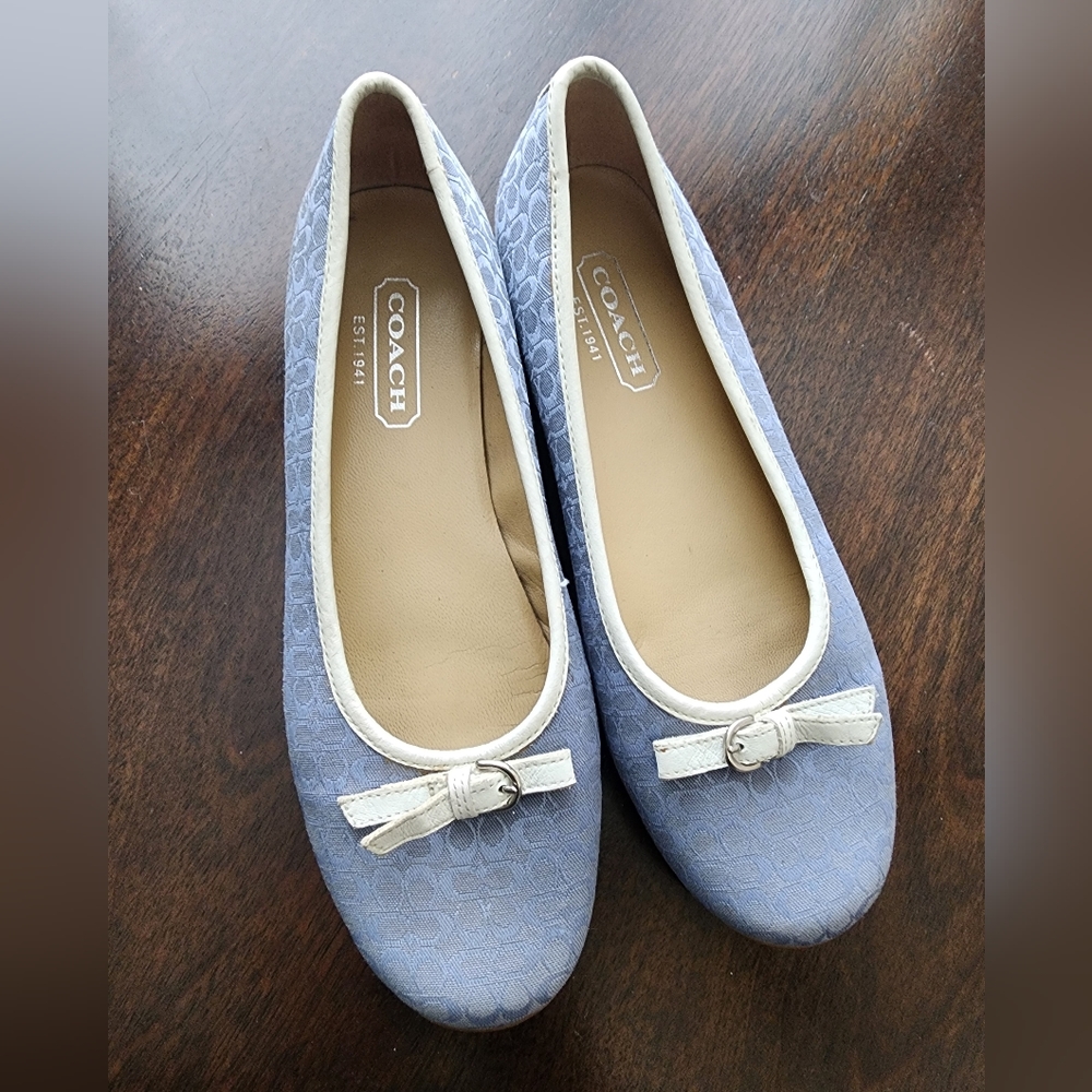 Powder Blue and White Coach Ballet Flats